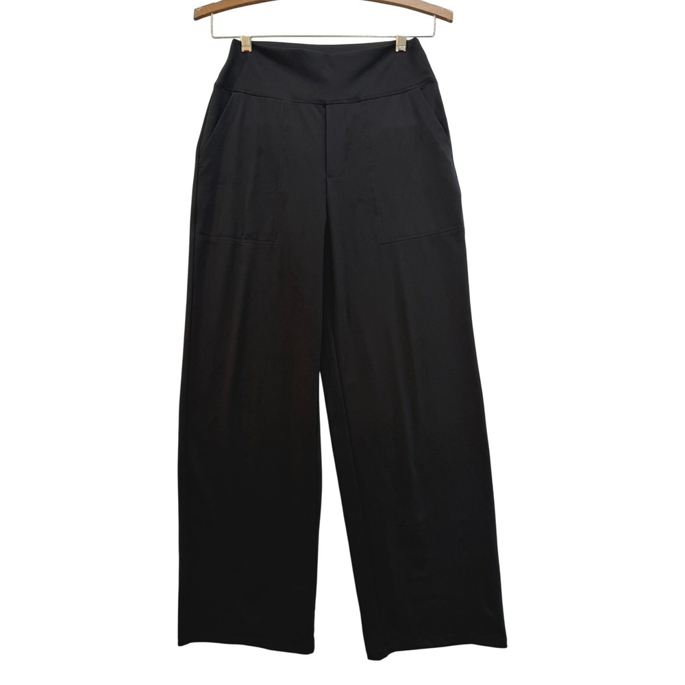 G4free Womens Black Wide Leg Yoga Pants High Waist Pockets Size 6 29" Inseam